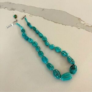 One of a kind Natural Turquoise Faceted melon shaped beaded necklace 20” long.